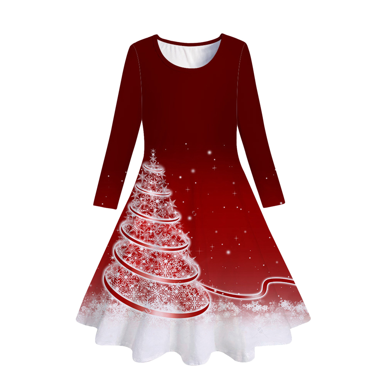 Toddler Girls Christmas Dresses Kids Trees Deer Print Long Sleeve Party Princess Dress Size 4-5T